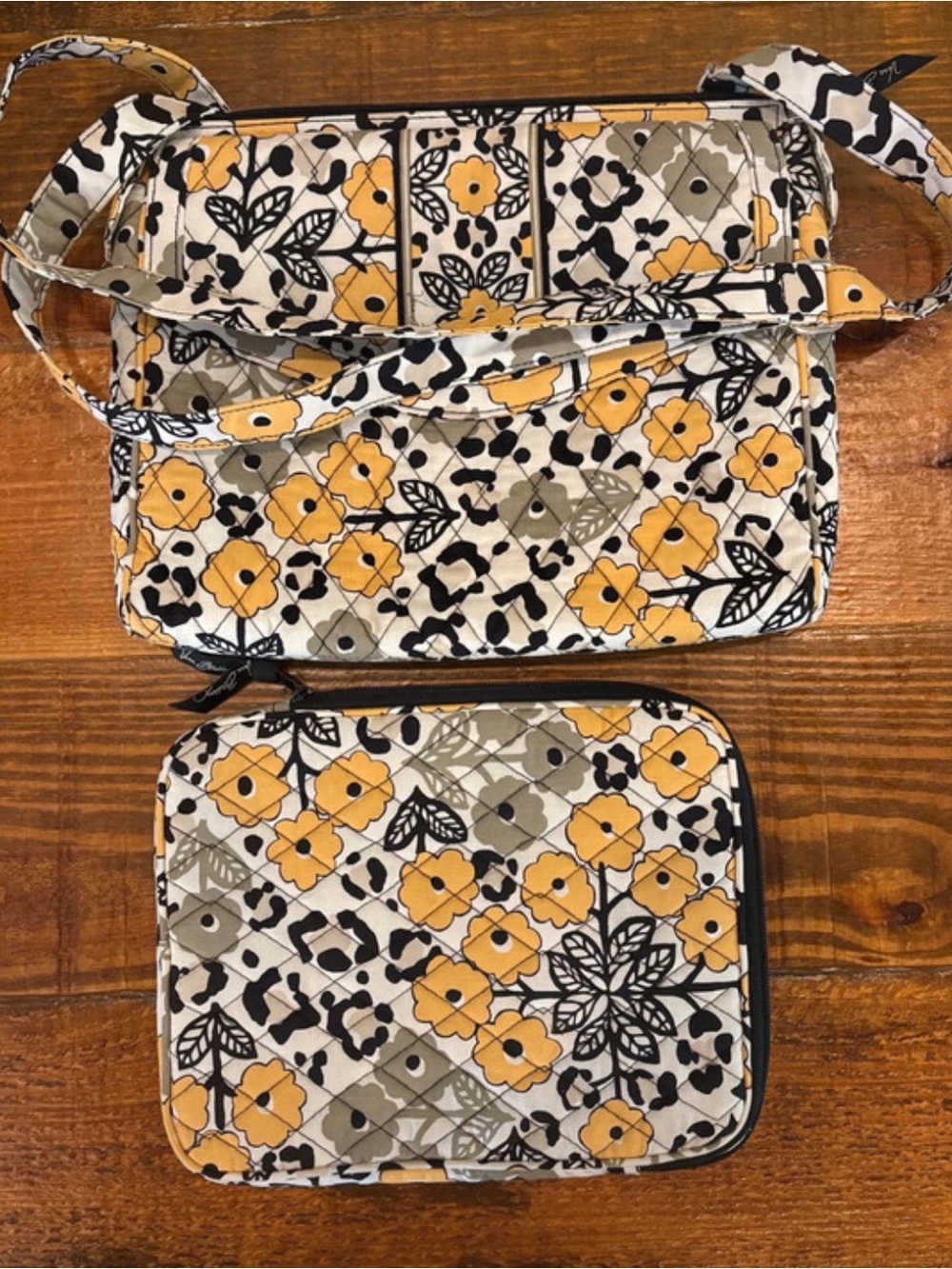 Vera Bradley Yellow Floral Quilted Crossbody with Matching Tablet Pouch